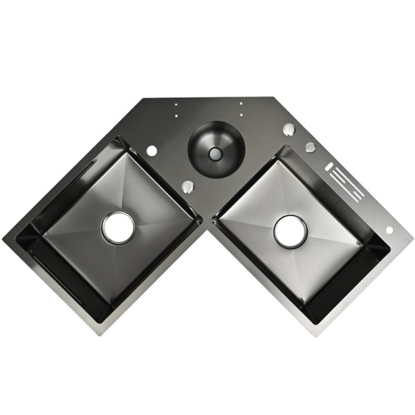 Modern Handmade Stainless Steel Triple Bowl Kitchen Sink Nano Multi-Functional Corner Vegetable Wash Basin Black Counter