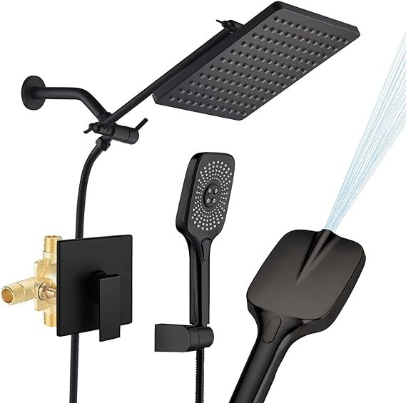 Modern Luxury 10" Rain Shower Mixer Faucet Set Matte Black Wall Mounted Single Hole Ceramic Valve Balance Luxury Ceramic Valve