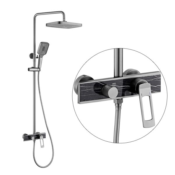 Modern Luxury 3-Function Bathroom Shower Faucet Gunmetal Rainfall Bath Shower Mixer System for Hotel Project Solution