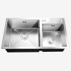 Modern Manual Stainless Steel 304 Double Bowl Sink Square Bowl Design with Two Holes Brushed Surface Counter Kitchen Support Modern Manual Stainless Steel 304 Double Bowl Modern Manual Stainless Steel 304 Double Bowl