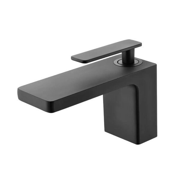 Moden Matt Hitam Pemegang Tunggal Deck Mounted Basin Faucet Panas Sejuk Bekalan Air Paip Loyang Satu Lubang Basin Mixer