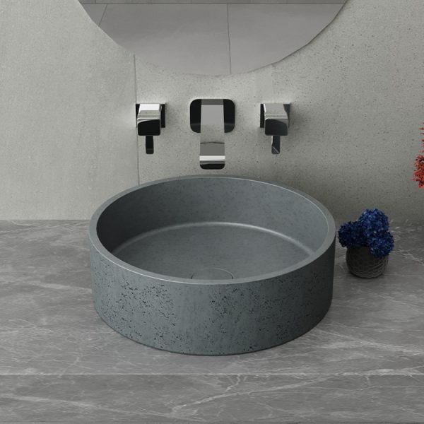 Modern Minimalist Design Diameter 425mm 390mm Table Top Concrete Round Polished Bathroom Sink Cement Hand Wash Art Basin