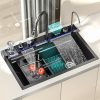 Modern Multi-Functional Single Bowl Kitchen Sink Gun Black SUS304 Waterfall Design Digital Display Counter Big Single Bowl for Modern Multi Functional Single Bowl Kitchen Sink Modern Multi Functional Single Bowl Kitchen Sink