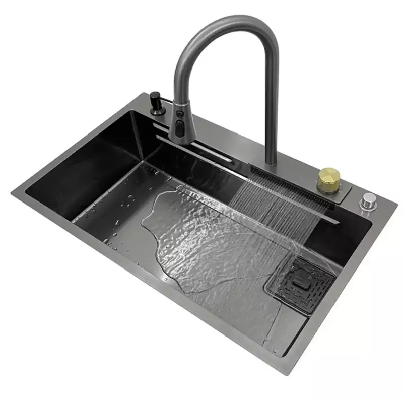 Modern Single Bowl 304 Stainless Steel Nano Hidden Kitchen Sink Set with Waterfall Faucet Modern Single Bowl 304 Stainless Steel Nano Modern Single Bowl 304 Stainless Steel Nano Hidden Kitchen Sink Set with Waterfall Faucet
