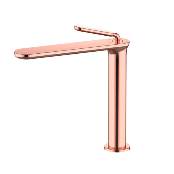 Pemegang Tunggal Moden Keran Bilik Mandi Rose Gold Tembaga Pepejal Kemasan Panas Sejuk Keran Besen