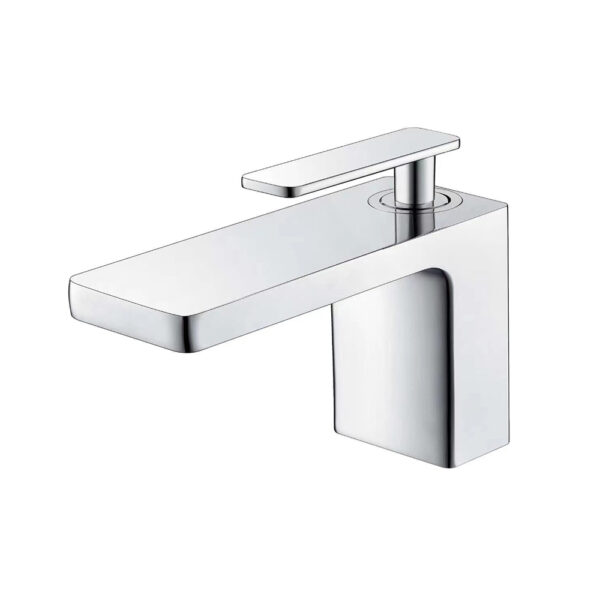 Faucet Baskom Loyang Pepejal Pemegang Tunggal Moden Faucet Bilik Mandi Panas dan Sejuk Dipasang Dek Chrome