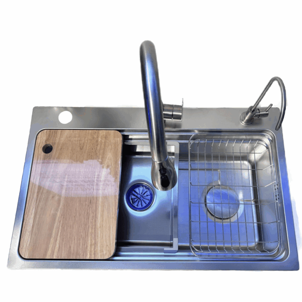Modern Stainless Steel Home Kitchen Nano Coated 201 304 Single Bowl Waterfall Faucet Dishwasher Tolerant Rectangular Single
