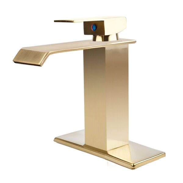 Grifo termostático de lujo con mezclador monomando para lavabo de estilo moderno, color oro cepillado, para encimera.