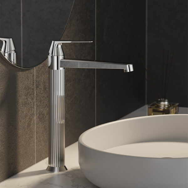Modern Wash Basin Faucet Polished Chrome Single Handle Vanity Faucet Deck Mounted Brass Tall Bathroom Sink Faucet