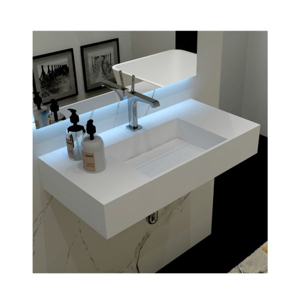 Monerte  White Wall Hung Art Basin Easy Clean Artificial Stone Hotel Bathroom Sinks Wall Mounted Basin
