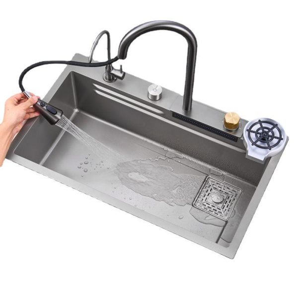 304 Stainless Steel Kitchen Sink Waterfall Faucet Smart Sink Kitchen With Cup Washer