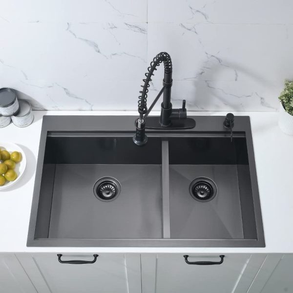 Stainless Steel Topmount Double Bowls Black Workstation Drop in Kitchen Sink