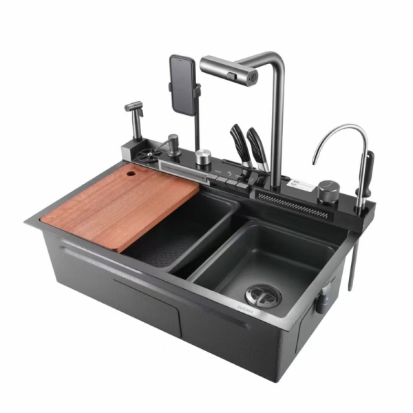 Nano Black Flying Rain Waterfall Kitchen Sink Luxury Organizer Rack Sink  Dish Storage Rack OEM Stainless Steel