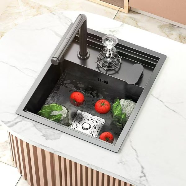 Nano Black Multi-functional Build-in Handmade Sink Top Mount Kitchen Hidden Sink