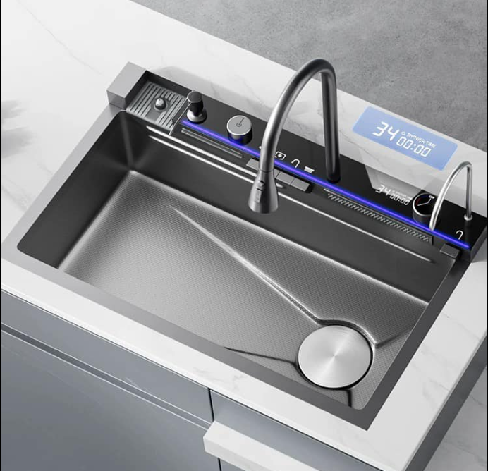 Modern Waterfall Smart Kitchen Sink Stainless Steel Modern Pull Out Kitchen Faucet Nano Black Multifunction Undermount Modern Waterfall Modern Waterfall Smart Kitchen Sink Stainless Steel Modern Pull Out Kitchen Faucet