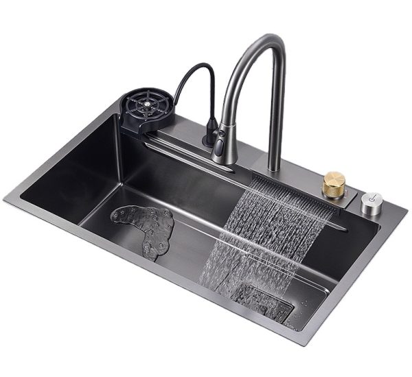 Nano Step Kitchen Sink 201 304 Stainless Steel Handmade Above Mount Waterfall Faucet Farmhouse Kitchen Sink