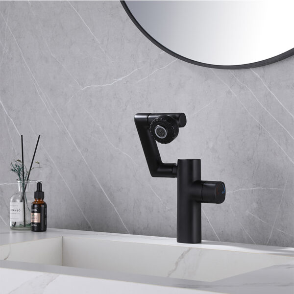 New Arrivals Basin Mixer Faucet Brass Single Handle Vanity Faucet Rotary Black Deck Mounted Bathroom Sink Faucet