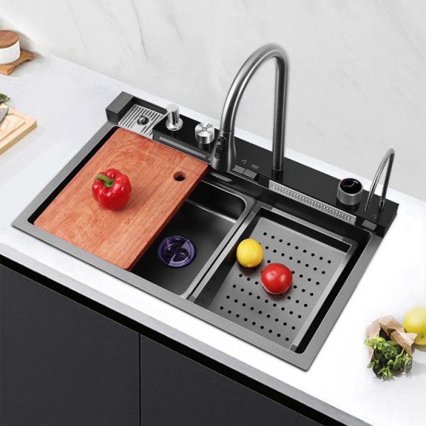 New Design Smart Multi-functional 304 Stainless Steel Piano Key Waterfall Kitchen Sink With Automatic Cupwasher