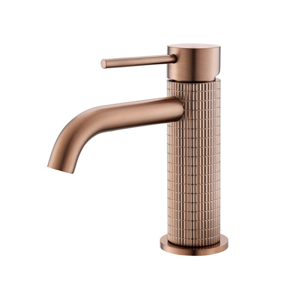 Grifos de lavabo de lujo de latón con mezclador monomando de agua fría y caliente de estilo moderno, color rosa ruborizado y dorado.