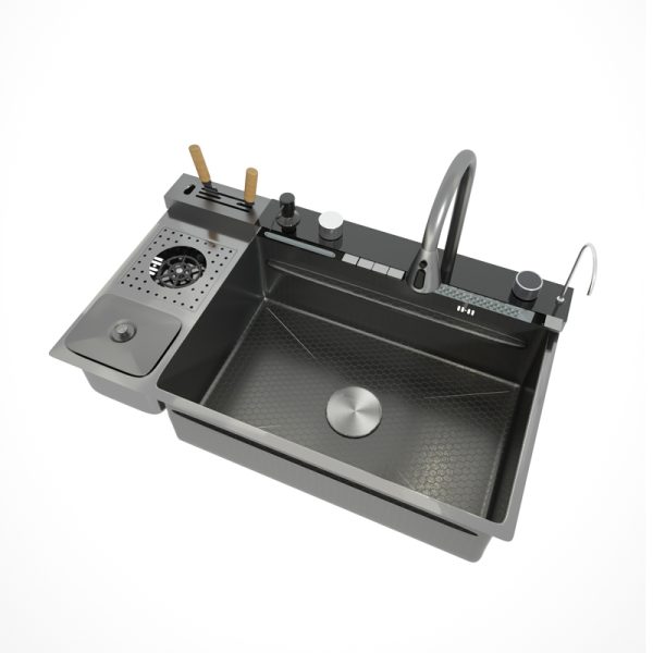 Smart Kitchen Nano Honeycomb Stainless Steel Sink with Waterfall Faucet for Hotel Undermount Kitchen