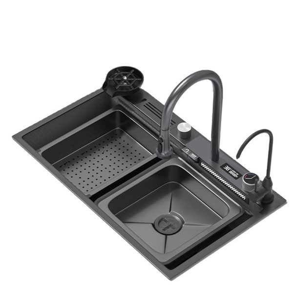 Direct Sales Household Dish Washing Sink with Digital Display Multi Functional Flying Rain Water Single Bowl