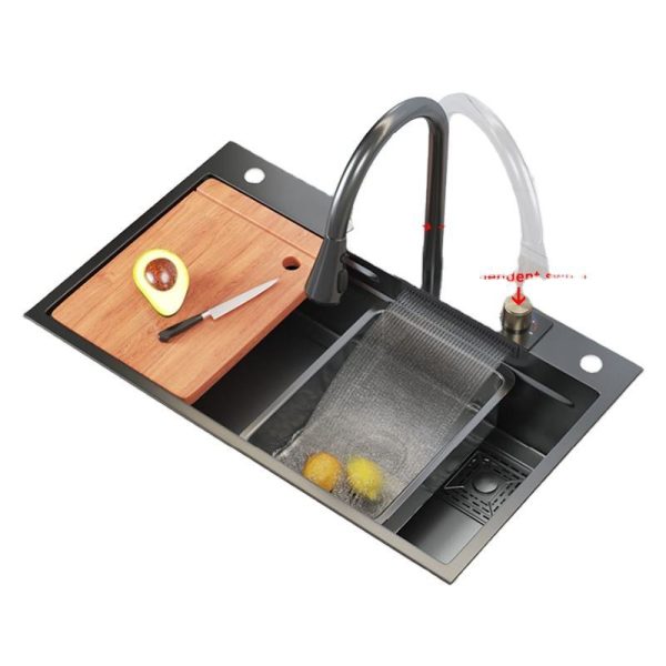 Ousuo Hot Sale Deluxe Stainless Steel Kitchen Sink Single Bowl With Cup Washer and Pull Out Kitchen Mixer Tap