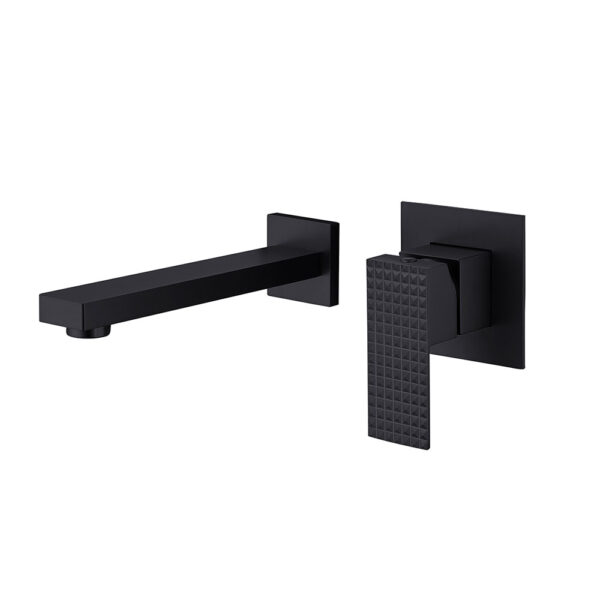 Pattern Handle Wall Mounted Single Handle Solid Brass Matt Black Finished Hot and Cold Bathroom Basin Faucets