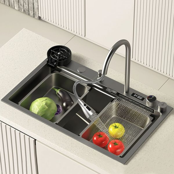 Nano Smart Sink Kitchen Manufacturer Stainless Steel Multifunctional Rainfall Faucet Kitchen Sink With Waterfall