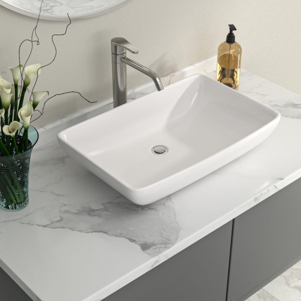 Rectangular Bathroom Boat Shape Sink White Rectangle Above Counter Countertop Porcelain Top Ceramic Vanity Sink
