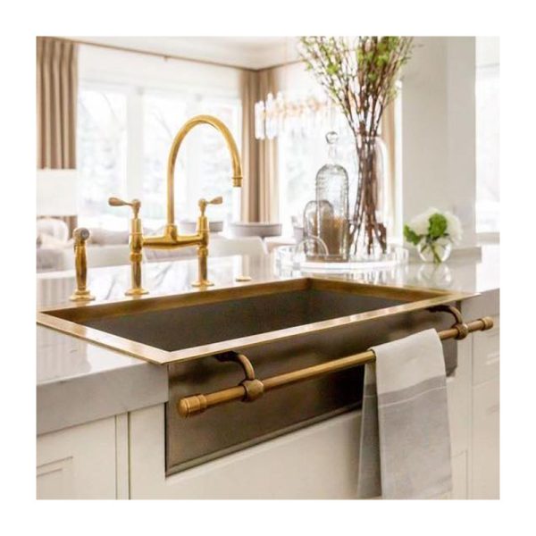 Retro Farmhouse Style Handcrafted Copper Kitchen Sink with Towel Bar