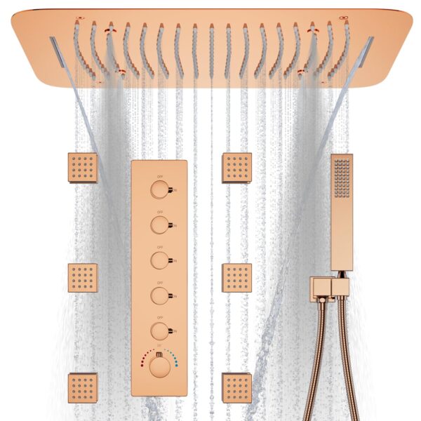 Rose Gold Brass Hidden Thermostatic Bathroom Hotel Rain Shower System Set