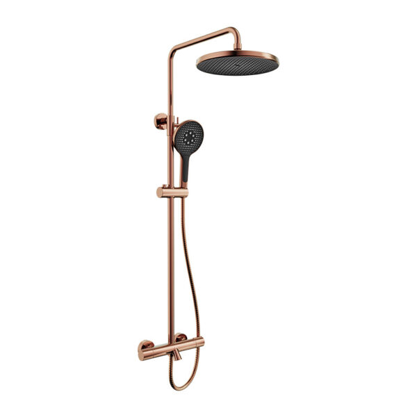 Rose-Gold Round Contemporary Shower System Polished Brass Multifunctional Bathroom Mounted Adjustable Rain Spray Pattern