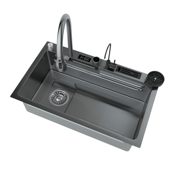 Sale More Size Modern Black Kitchen Sink 304 LED Heat Digital Display Stainless Steel Waterfall Kitchen Island Sink