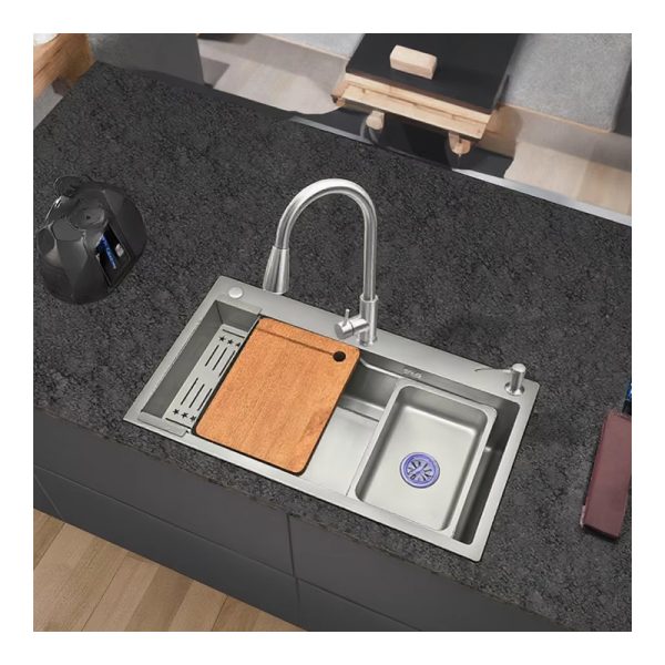 Single Bowl Kitchen Sink, High-quality Gun Gray Nano Stainless Steel Sink, Modern Design, Installed Above the Countertop