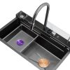 Single Bowl Stainless Steel Kitchen Sink Faucet with LED Digital Display Multifunctional Waterfall Faucet Single Bowl Stainless Steel Kitchen Sink Faucet Single Bowl Stainless Steel Kitchen Sink Faucet