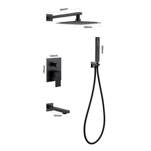 Single Handle Concealed Wall-Mounted Square Gold Faucet Stainless Steel Shower Set Soft Rain Jet Brushed Chrome Finish Ceramic
