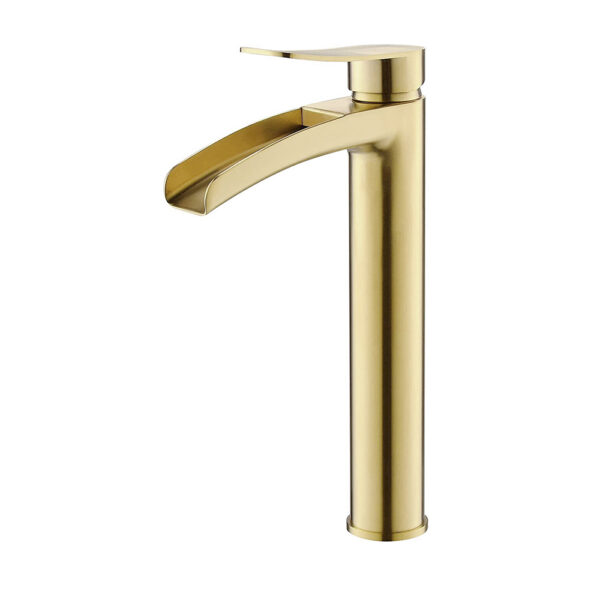 Single-Hole Brushed Gold Brass Basin Faucet Waterfall Spout Deck Mounted Basin Mixer Tap