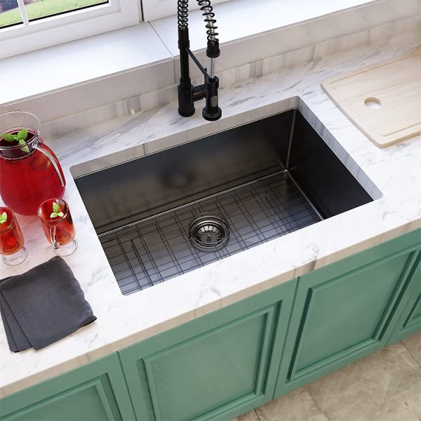 Sinks Manufacturer 18G Black Nano Sink Undermount Handmade Stainless Steel Kitchen Sink