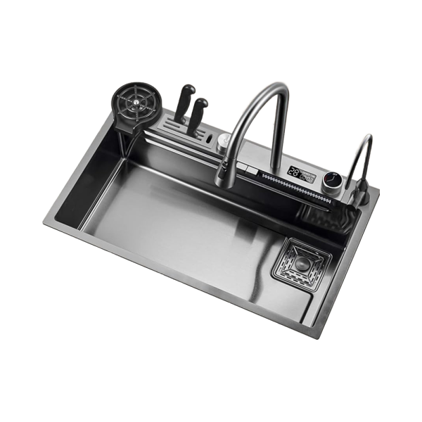 Smart Nano Anti-Scratch 304 Stainless Steel Kitchen Sink Set Double Bowl Square Counter Waterfall Multifunction Knife Holder
