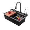 Smart Single Bowl Square Shape Kitchen Sink with Flying Rain Waterfall SUS304 Household Pull Tap Smart Single Bowl Square Shape Kitchen Sink Smart Single Bowl Square Shape Kitchen Sink