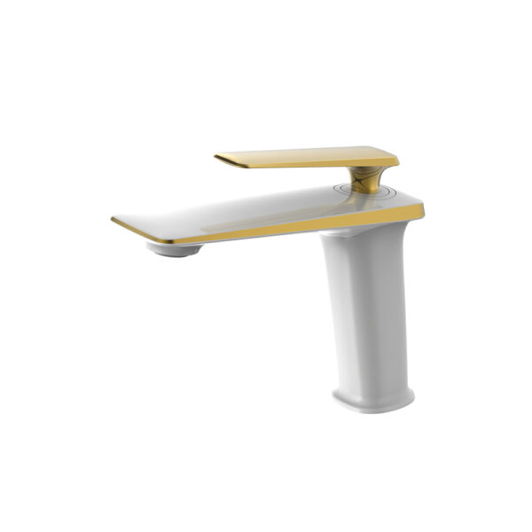 Solid Brass Taps Classic Design White and Gold Bathroom Basin Mixer with Hot Cold Hose Polished Water Faucet