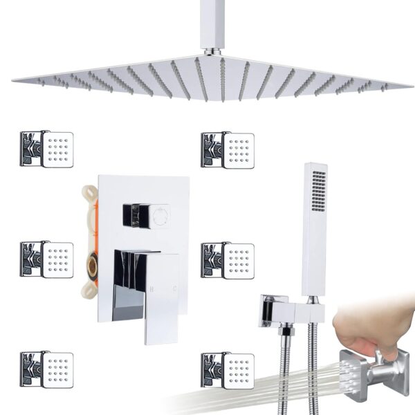 Spa Rain Shower System 16Inch Ceiling Mount Full Body Spray Shower Faucet Set