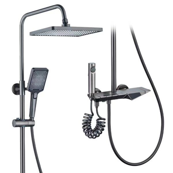 Square Rainfall Shower Head Modern Four-function Bathroom Shower Set  Gun Grey Shower Faucets