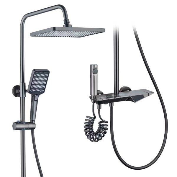 Square Rainfall Shower Head Modern Four-function Bathroom Shower Set  Gun Grey Shower Faucets