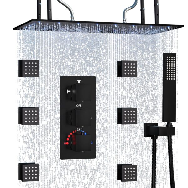 Thermostatic Rainfall Shower System 32-Inch LED Ceiling Shower Head Shower Faucet Sets