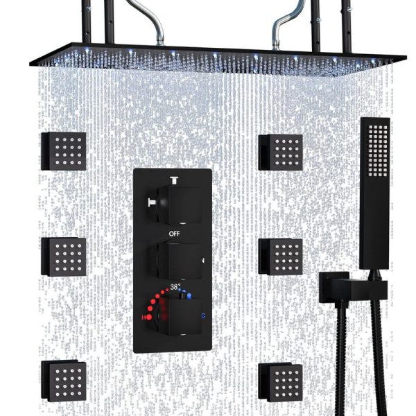 Thermostatic Rainfall Shower System 32-Inch LED Ceiling Shower Head Shower Faucet Sets