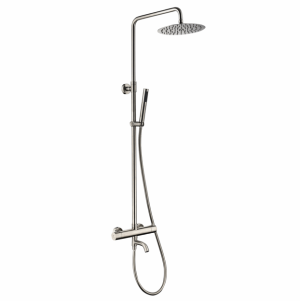 Thermostatic Shower Set with Single Handle Polished Overhead & Hand Shower Rain Spray Pattern