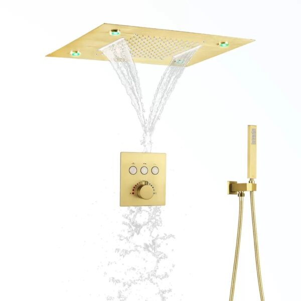 Thermostatic Shower System Set Ceiling Shower Set with Multifunction Brushed Gold Bathroom Fixtures