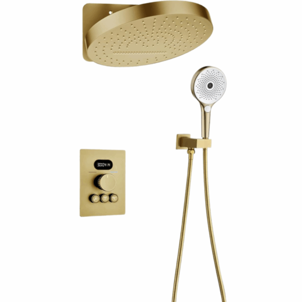 Titanium Alloy Bathroom Rainfall Shower System Wall-Mounted Brushed Brass Pressure Balancing Mixer Valve Soft Jet for Hotels