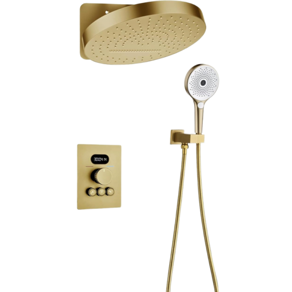 Titanium Alloy Bathroom Rainfall Shower System Wall-Mounted Brushed Brass Pressure Balancing Mixer Valve Soft Jet for Hotels